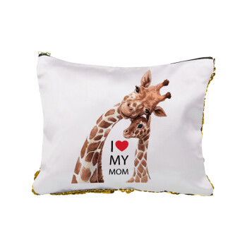 Mothers Day, Cute giraffe, Sequin Gold Pouch Cosmetic Bag