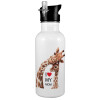 White water bottle with straw, stainless steel 600ml