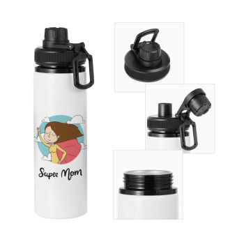 Super mom, Metal water bottle with safety cap, aluminum 850ml