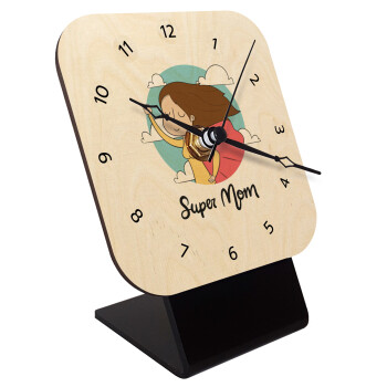 Super mom, Επιτραπέζιο ρολόι σε φυσικό ξύλο (10cm)