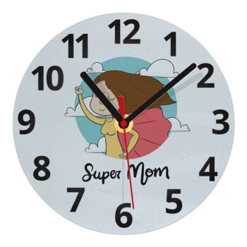 Super mom, Ρολόι τοίχου γυάλινο (20cm)