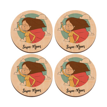 Super mom, ΣΕΤ x4 Σουβέρ ξύλινα στρογγυλά plywood (9cm)