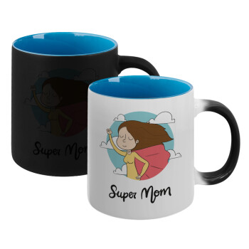 Super mom, Κούπα Μαγική εσωτερικό μπλε, κεραμική 330ml που αλλάζει χρώμα με το ζεστό ρόφημα