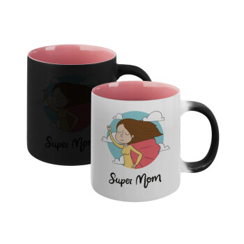 Super mom, Κούπα Μαγική εσωτερικό ΡΟΖ, κεραμική 330ml που αλλάζει χρώμα με το ζεστό ρόφημα