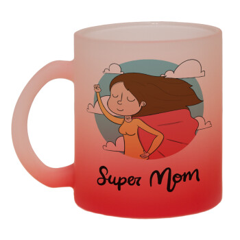 Super mom, Κούπα γυάλινη δίχρωμη με βάση το κόκκινο ματ, 330ml