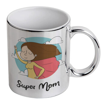 Super mom, Κούπα κεραμική, ασημένια καθρέπτης, 330ml