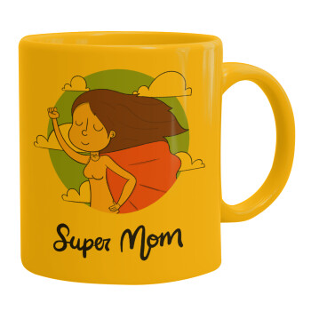 Super mom, Ceramic coffee mug yellow, 330ml