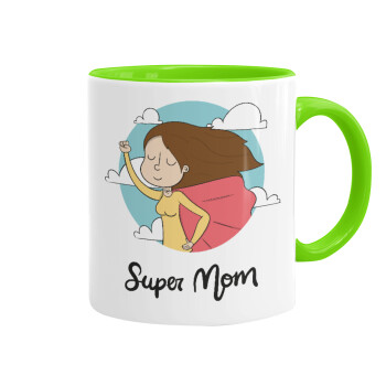 Super mom, Mug colored light green, ceramic, 330ml