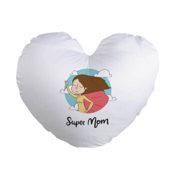 Super mom, Μαξιλάρι καναπέ καρδιά 40x40cm περιέχεται το  γέμισμα