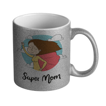 Super mom, Κούπα Ασημένια Glitter που γυαλίζει, κεραμική, 330ml