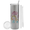 Eco friendly stainless steel Silver tumbler 600ml, with metal straw & cleaning brush