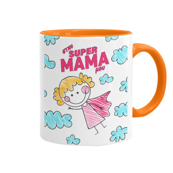 Στην SUPER μαμά μου, comic, Mug colored orange, ceramic, 330ml