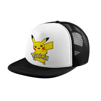 Pokemon pikachu, Καπέλο παιδικό Soft Trucker με Δίχτυ ΜΑΥΡΟ/ΛΕΥΚΟ (POLYESTER, ΠΑΙΔΙΚΟ, ONE SIZE)