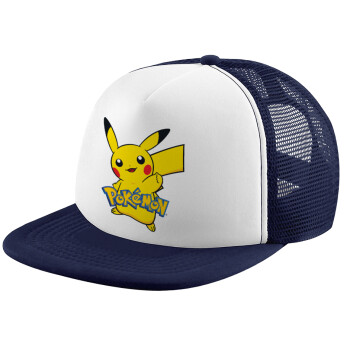 Pokemon pikachu, Adult Soft Trucker Hat with Dark Blue/White Mesh (POLYESTER, ADULT, UNISEX, ONE SIZE)