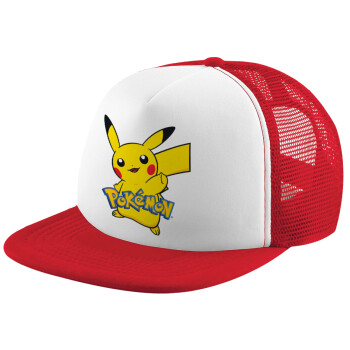 Pokemon pikachu, Καπέλο παιδικό Soft Trucker με Δίχτυ ΚΟΚΚΙΝΟ/ΛΕΥΚΟ (POLYESTER, ΠΑΙΔΙΚΟ, ONE SIZE)