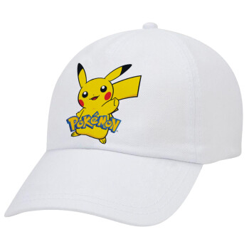 Pokemon pikachu, Καπέλο Ενηλίκων Baseball Λευκό 5-φύλλο (POLYESTER, ΕΝΗΛΙΚΩΝ, UNISEX, ONE SIZE)