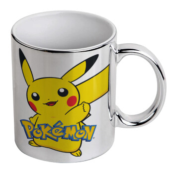 Pokemon pikachu, Mug ceramic, silver mirror, 330ml
