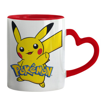 Pokemon pikachu, Mug heart red handle, ceramic, 330ml