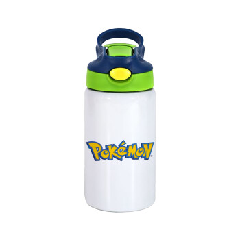 Pokemon, Children's hot water bottle, stainless steel, with safety straw, green, blue (350ml)