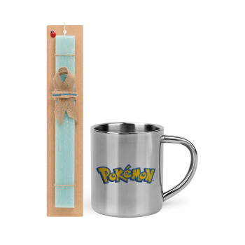 Pokemon, Easter Set, metallic thermal cup (300ml) & aromatic flat Easter candle (30cm) (TURQUOISE)