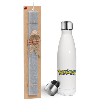 Pokemon, Easter candle, metallic white thermos bottle (500ml) & aromatic flat candle (30cm) (GRAY)