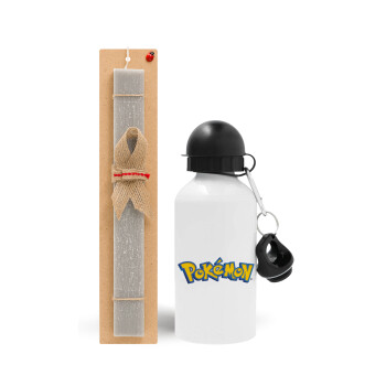 Pokemon, Πασχαλινό Σετ, παγούρι μεταλλικό  αλουμινίου (500ml) & πασχαλινή λαμπάδα αρωματική πλακέ (30cm) (ΓΚΡΙ)