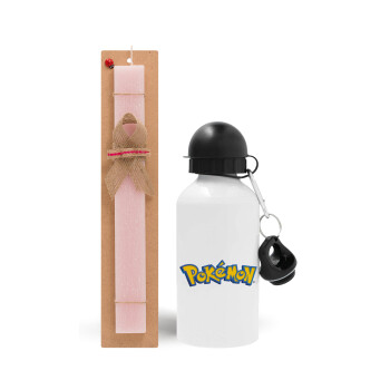 Pokemon, Πασχαλινό Σετ, παγούρι μεταλλικό αλουμινίου (500ml) & πασχαλινή λαμπάδα αρωματική πλακέ (30cm) (ΡΟΖ)