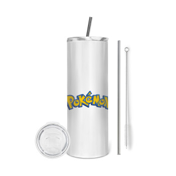 Pokemon, Eco friendly ποτήρι θερμό (tumbler) από ανοξείδωτο ατσάλι 600ml, με μεταλλικό καλαμάκι & βούρτσα καθαρισμού