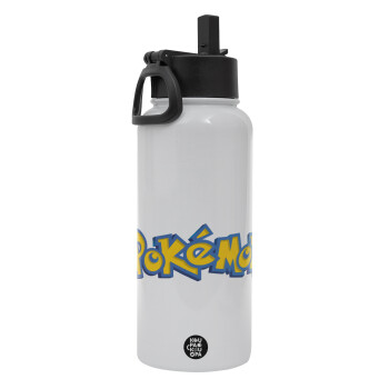 Pokemon, Metal mug thermo White with Straw and Spout Lid (Stainless steel), double wall, 950ml