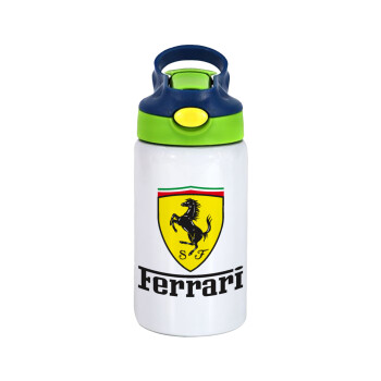 Ferrari S.p.A., Children's hot water bottle, stainless steel, with safety straw, green, blue (350ml)