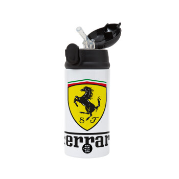 Ferrari S.p.A., Children's hot water bottle, stainless steel, with safety straw, Black (360ml) BPA-FREE