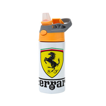 Ferrari S.p.A., Children's hot water bottle, stainless steel, with safety straw, Orange/Grey (360ml) BPA-FREE