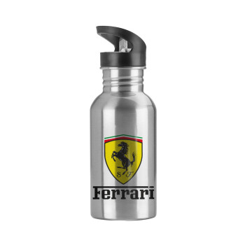 Ferrari S.p.A., Παγούρι νερού Ασημένιο με καλαμάκι, ανοξείδωτο ατσάλι 600ml