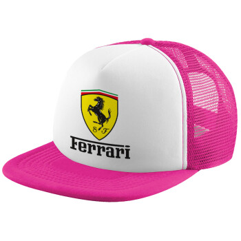 Ferrari S.p.A., Καπέλο Ενηλίκων Soft Trucker με Δίχτυ Pink/White (POLYESTER, ΕΝΗΛΙΚΩΝ, UNISEX, ONE SIZE)