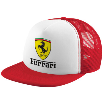 Ferrari S.p.A., Καπέλο Ενηλίκων Soft Trucker με Δίχτυ Red/White (POLYESTER, ΕΝΗΛΙΚΩΝ, UNISEX, ONE SIZE)