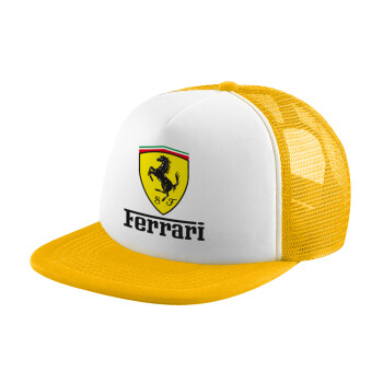 Ferrari S.p.A., Adult Soft Trucker Hat with Yellow/White Mesh (POLYESTER, ADULT, UNISEX, ONE SIZE)