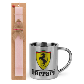 Ferrari S.p.A., Easter Set, metallic thermal cup (300ml) & aromatic flat Easter candle (30cm) (PINK)