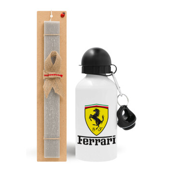 Ferrari S.p.A., Easter Set, metallic aluminum water bottle (500ml) & aromatic flat Easter candle (30cm) (GRAY)