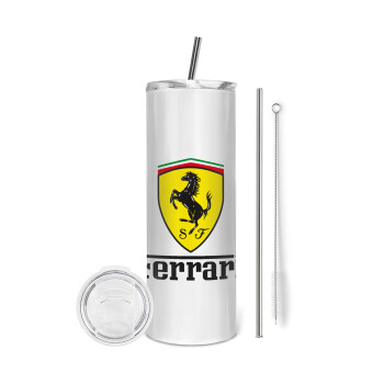 Ferrari S.p.A., Tumbler ποτήρι θερμό από ανοξείδωτο ατσάλι 600ml, με μεταλλικό καλαμάκι & βούρτσα καθαρισμού