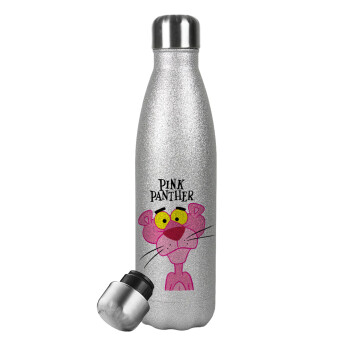 Pink Panther cartoon, Metallic Glitter Silver Thermos Flask (Stainless steel), double-walled, 500ml