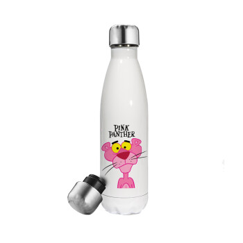 Pink Panther cartoon, Metal mug thermos White (Stainless steel), double wall, 500ml