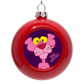 Pink Panther cartoon, Red Christmas tree ornament bauble 8cm