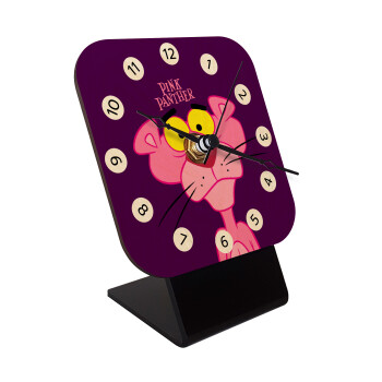 Pink Panther cartoon, Quartz Table clock in natural wood (10cm)