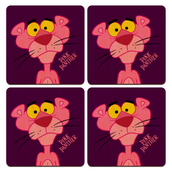 Pink Panther cartoon, ΣΕΤ x4 Σουβέρ ξύλινα τετράγωνα plywood (9cm)