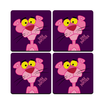 Pink Panther cartoon, ΣΕΤ 4 Σουβέρ ξύλινα τετράγωνα (9cm)