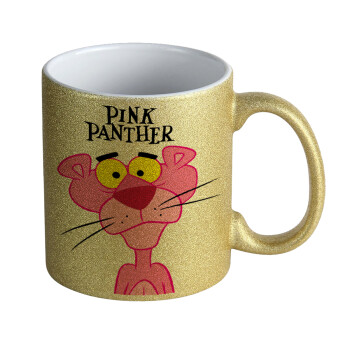 Pink Panther cartoon, Κούπα Χρυσή Glitter που γυαλίζει, κεραμική, 330ml