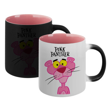 Pink Panther cartoon, Κούπα Μαγική εσωτερικό ΡΟΖ, κεραμική 330ml που αλλάζει χρώμα με το ζεστό ρόφημα