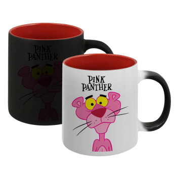 Pink Panther cartoon, Κούπα Μαγική εσωτερικό κόκκινο, κεραμική, 330ml που αλλάζει χρώμα με το ζεστό ρόφημα