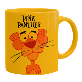 Pink Panther cartoon, Ceramic coffee mug yellow, 330ml (1pcs)