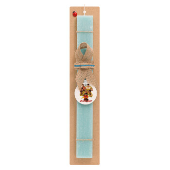 Cobra Kai tree, Easter Set, wooden keychain & aromatic flat Easter candle (30cm) (TURQUOISE)